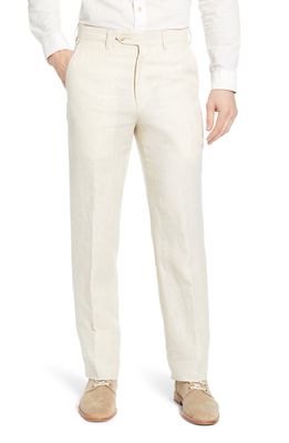 Berle Flat Front Solid Linen Dress Pants in Natural