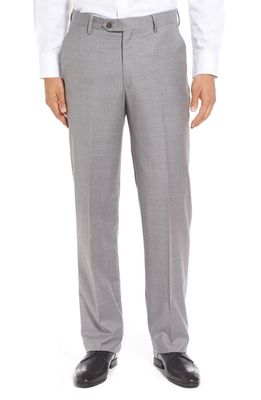 Berle Flat Front Solid Wool Trousers in Light Grey