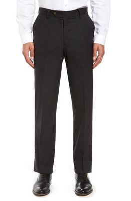 Berle Flat Front Stretch Solid Wool Trousers in Charcoal