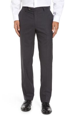 Berle Flat Front Stretch Solid Wool Trousers in Medium Grey