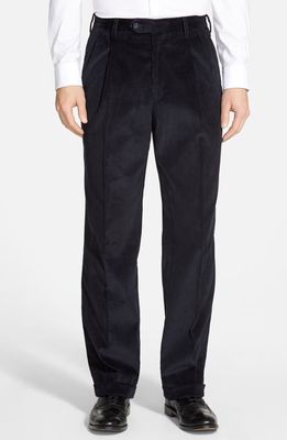 Berle Italian 8-Wale Luxury Corduroy Pleated Trousers in Black