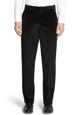 Berle Luxury Italian Corduroy Flat Front Pants in Black 