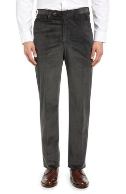 Berle Luxury Italian Corduroy Flat Front Pants in Charcoal 