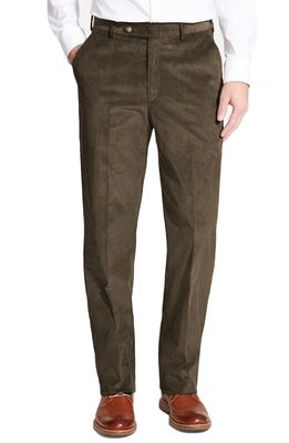 Berle Luxury Italian Corduroy Flat Front Pants in Olive