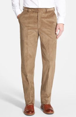 Berle Luxury Italian Corduroy Flat Front Pants in Tan 