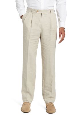 Berle Pleat Front Linen Pants in Tan