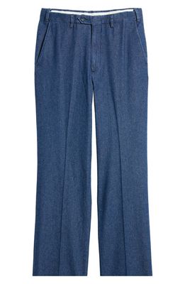 Berle Pleated Self Sizer Waist Flat Front Denim Trousers in Navy