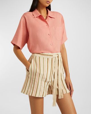 Berm Norris Linen Shorts with Terry Cloth Stripes