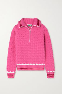 BERNADETTE - Alexo Intarsia Cable-knit Half-zip Sweater - Pink
