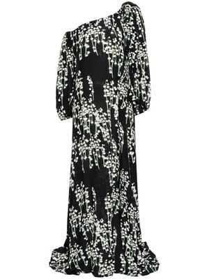 Bernadette floral-print asymmetric-neck dress - Black