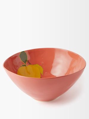 Bernadette - Lemon Branch Stoneware Salad Bowl - Womens - Red Multi