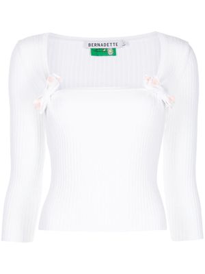 Bernadette ribbed-knit bow-detail top - White