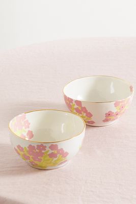 BERNADETTE - Set Of Two 13cm Small Gold-plated Ceramic Bowls - White