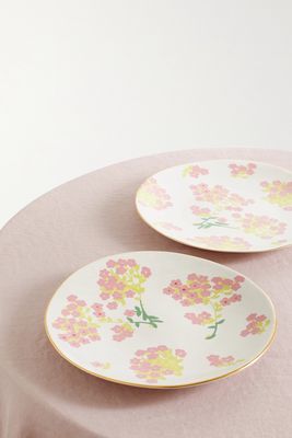 BERNADETTE - Set Of Two 29cm Gold-plated Ceramic Dinner Plates - White