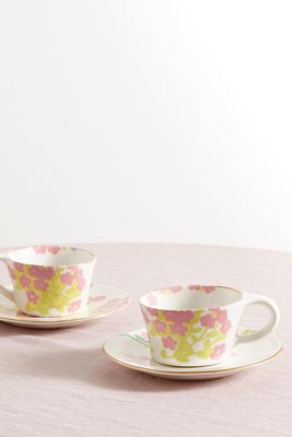BERNADETTE - Set Of Two Gold-plated Ceramic Cups And Saucers - White