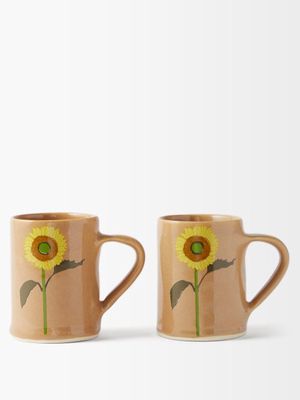 Bernadette - Set Of Two Sunflower Stoneware Mugs - Womens - Beige Multi