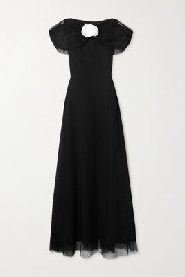 BERNADETTE - Strapless Appliquéd Point D'esprit Tulle Midi Dress - Black