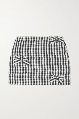 BERNADETTE - Taffi Bow-detailed Checked Taffeta Mini Skirt - Black