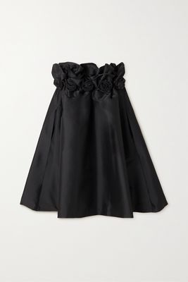 BERNADETTE - Tilly Strapless Appliquéd Taffeta Mini Dress - Black