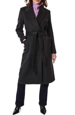Bernardo Belted Wool Blend Longline Coat in Dark Heather Grey