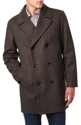 Bernardo Herringbone Double Breasted Overcoat in Brown