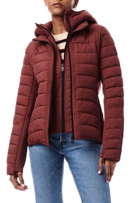 Bernardo Hooded Quilted Water Repellent Jacket in Ruby Wine