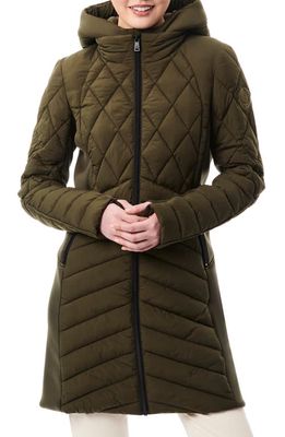Bernardo Mixed Media Water Resisant Quilted Puffer Jacket in Olive