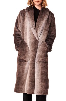 Bernardo Ombre Faux Fur Longline Coat in Brown Tipped