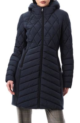 Bernardo Packable Mixed Media Water Resisant Quilted Puffer Jacket in Arctic Blue