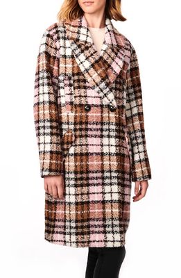 Bernardo Plaid Wool Blend Coat in Pink/Brown Plaid