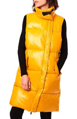 Bernardo Quilted Water Resistant Puffer Longline Vest in Bright Yellow