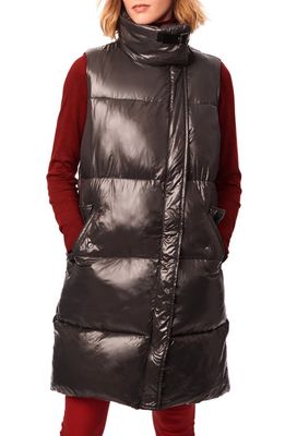 Bernardo Quilted Water Resistant Puffer Longline Vest in Dark Grey