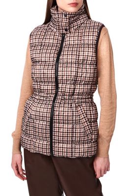 Bernardo Water Resistant Houndstooth Quilted Puffer Vest in Multi Brown