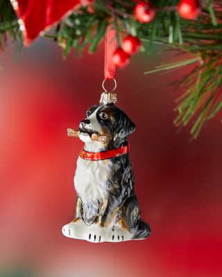 Bernese Mountain Dog with Fetching Stick & Red Collar Christmas Ornament