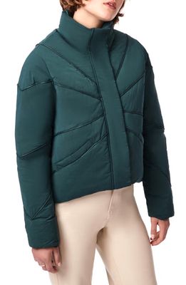 BERNIE Crop Puffer Jacket with Faux Leather Trim in Teal