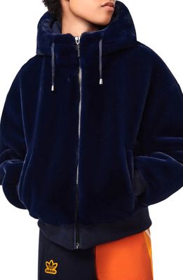 BERNIE Hooded Faux Fur Jacket in Mystic Blue