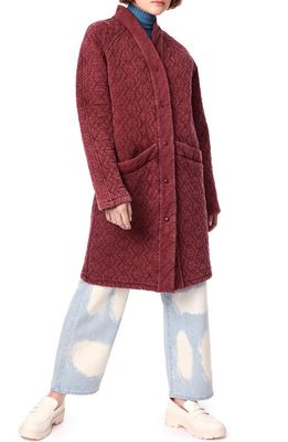 BERNIE Quilted French Terry Cardigan Coat in Berry