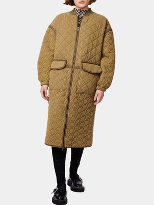 Bernie Women's Diamond Quilted French Coat in Green Olive