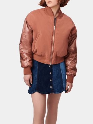 Bernie Women's Glossy Cropped Bomber Jacket in Rich Copper