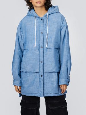 Bernie Women's Hooded Denim Puffer Jacket in Light Blue