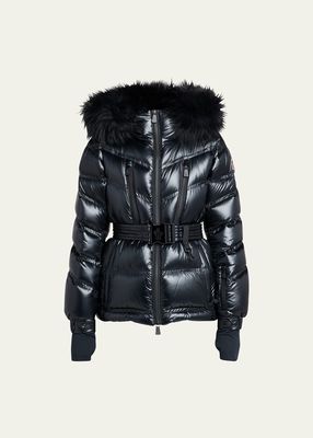 Bernin Belted Puffer Jacket with Shearling Trim