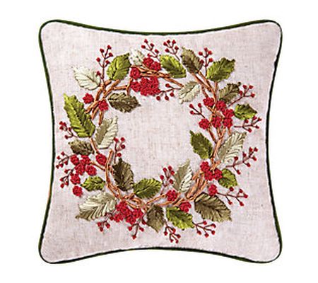 Berry Wreath Ribbon Art Pillow by C&F Home