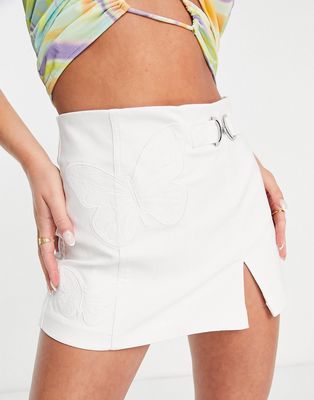 Bershka 00s butterfly detail mini skirt in white