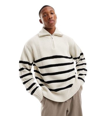 Bershka 1/4 zip knitted sweater in white
