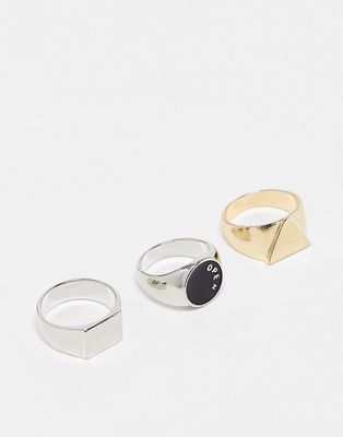 Bershka 3 pack rings in silver/gold
