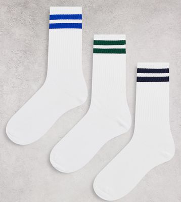 Bershka 3 pack sports socks with multi trim in white
