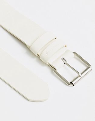 Bershka basic belt in ecru-White
