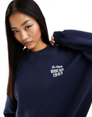 Bershka 'Beverly Hills' graphic oversized sweatshirt in navy-Blue