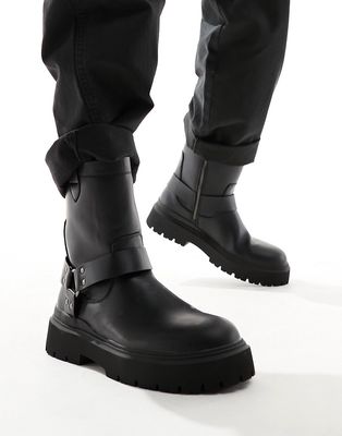 Bershka biker boots in black