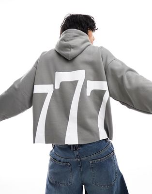 Bershka boxy back printed hoodie in charcoal-Gray
